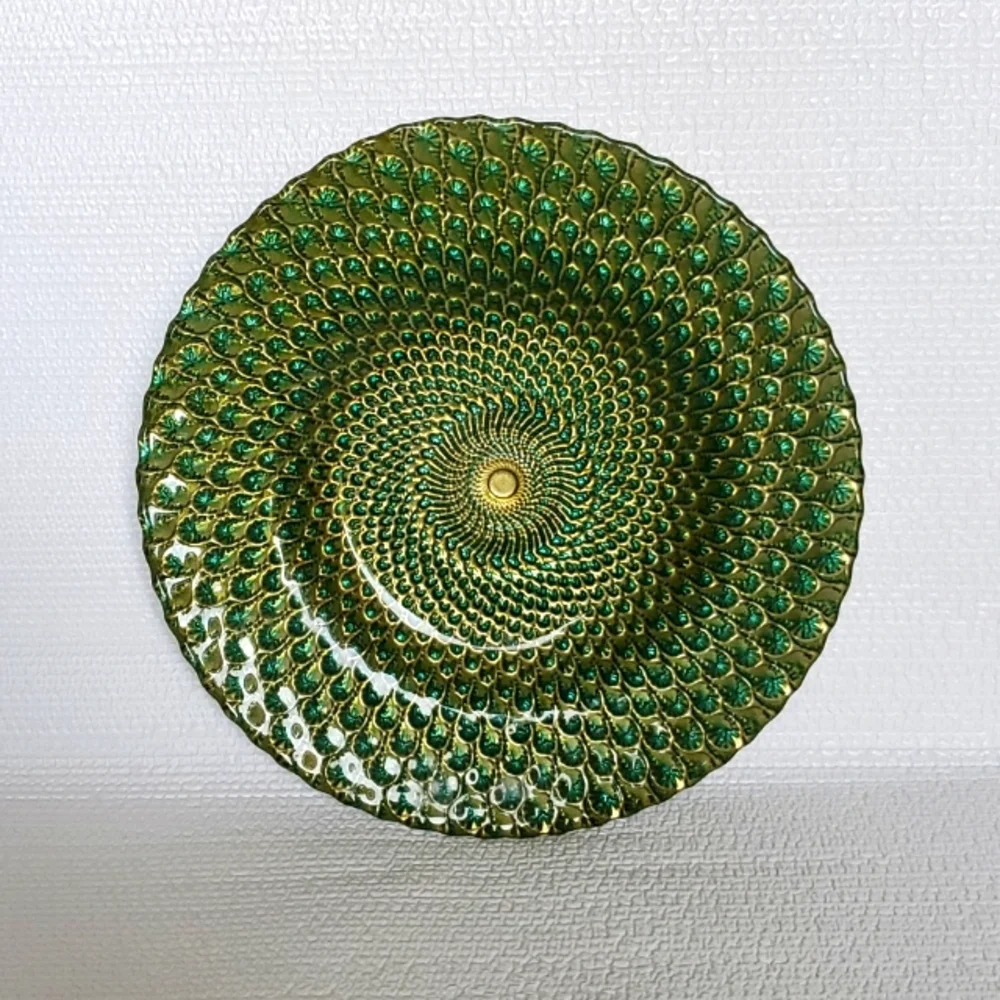 Peacock Feathers Iridescent Gold & Teal Plate 8 5/8